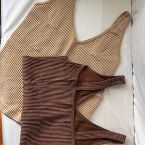 Aura Ribbed Scoop Tank Two-Pack — Beige & Chocolate Brown